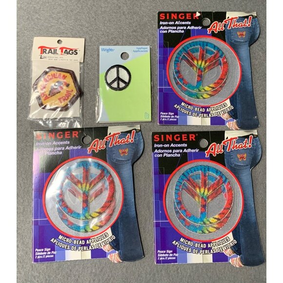 Vintage Iron-On Patch Lot - Appalachian Trail Peace Sign & Singer Beaded Appliqu - Picture 1 of 9